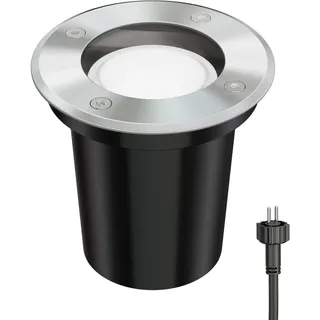 ledscom.de Bodeneinbaustrahler BOJA für außen Edelstahl rund IP67 108mm Ø inkl. GU5.3 LED (warmweiß, 4,99W, 430lm, 100°)