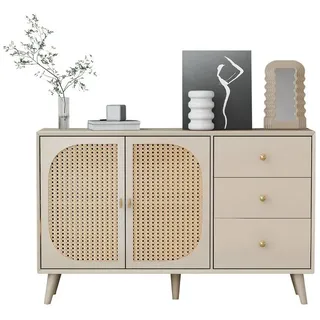 OKWISH Sideboard Esszimmer Wohnzimmer Kommode Stehschrank (Aufbewahrung Sideboard TV-Tisch, 1 St., mit Türen und Schubladen Sideboard), mit großem Stauraum Offwhite Creme Breite 120 cm beige