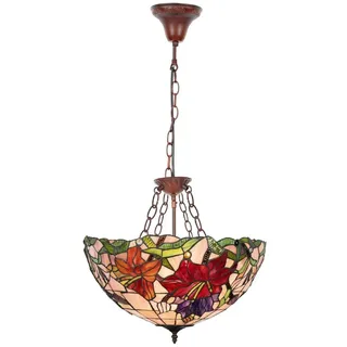 Casa Padrino Luxus Tiffany Hängeleuchte Mehrfarbig / Braun Ø 50 x H. 80 cm - Art Deco Tiffany Hängelampe - Wohnzimmer Hängeleuchte - Deko Hängeleuchte - Luxus Tiffany Leuchten - Art Deco Leuchten