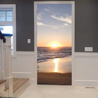 A.Monamour Türtapete Selbstklebend Türfolie Türposter 3D Malibu Sonnenuntergang Sandstrand Ozean Küste Naturlandschaft Vinyl Folie Türdeko Tapete Wandbild Türaufkleber Türtattoo 77 x 200 cm