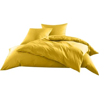 Bettwaesche-mit-Stil Mako-Satin Baumwollsatin Bettwäsche Uni einfarbig zum Kombinieren (Kissenbezug 40 cm x 80 cm, Gelb)