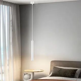 HOTUT Pendelleuchte Modern Zylinder,Zylinder Hängelampe,Höhenverstellbar Aluminium Kronleuchter,Hängeleuchte lang für Küche Esszimmer Nachttisch Schlafzimmer Bar,30cm,Weiß