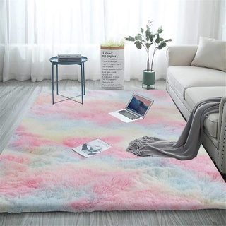 Aujelly Soft Area Rug Schlafzimmer Shaggy Teppich Zottige Teppiche Flauschige Bunte Batik-Teppiche Carpet Neu Regenbogen 120 x 200 cm