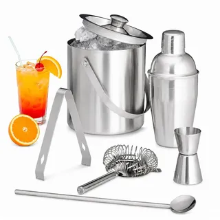 relaxdays Cocktail Shaker Cocktailset Edelstahl und Eisbehälter, Edelstahl silberfarben