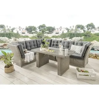 Loungegruppe Destiny PALMA DE LUXE mit Tisch 140x80x67cm, vintage grau