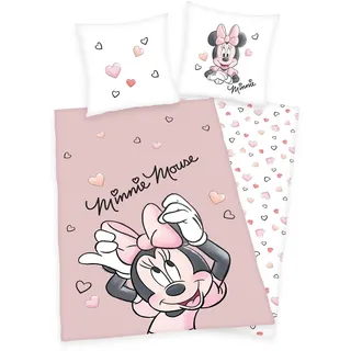 Disney Minnie Mouse Bettwäsche - 135x200 + 80x80 cm mit Wendemotiv - 100% Baumwolle Renforcé