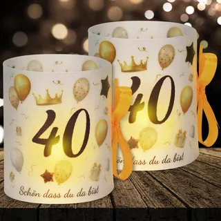 16 Windlichter Tischdeko Deko 40 Geburtstag Frauen Happy Birthday 40. Geburtstag Tischdeko für Partys, Taufen, Kommunionen, Mitzvahs Teelicht oder Kerzen Deko (mit farbigen Seilen)