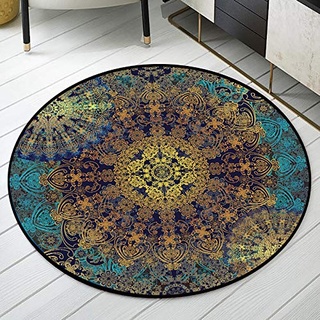 Mandala-Teppiche im Ethno-Stil, rund, für Schlafzimmer, Wohnzimmer, Sofa, Stuhl, Dekoration, Hängekorb, Stuhl, rutschfeste Bodenmatten (60 cm Durchmesser)
