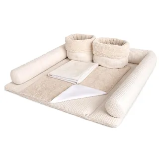 Wickelauflage Set 6-teilig – Wickelunterlage aus Waffelstoff & Frottee mit Druckknöpfen – Baby Wickelauflage – Wickeltischauflage – 75x70 cm (Breite x Tiefe), Hellbeige