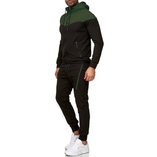 L.gonline Freizeitanzug Herren Jogging-ANZUG, Freizeitanzug, Sporthose und Kapuzenjacke, (Kapuzenjacke mit Reißverschluss, Hose, 2-tlg), Fitness Freizeit Casual schwarz XXL