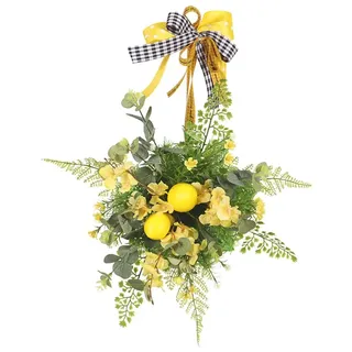 IMIKEYA Runde Wandgirlande Herbst Haustür Herbstkranz Gefälschter Kranz Für Die Wand Türkranz Aus Grünem Blatt Tür Obstkranz Künstlicher Türkranz Blumenanhänger Plastik Zitrone