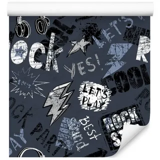 Muralo Tapete 10m Rolle Vlies Tapete Graffiti Wand Musik Rock Kopfhörer Blitze Vliestapete 1000 x 53cm Wand Tapete Wohnzimmer Kinderzimmer Moderne Wanddeko Wand Dekoration