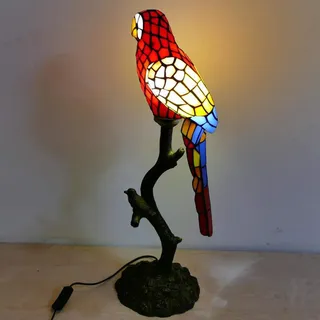 GDLight Tiffany Stil Papagei Tischlampe Vintage handgemachte Glasmalerei Nachttischlampe Klassische Kinder lesen Schreibtisch Licht für Schlafzimmer Wohnzimmer,B