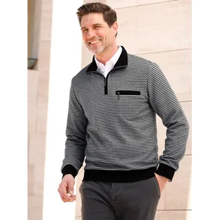 Poloshirt MARCO DONATI "Langarm-Shirt", Herren, Gr. 60/62, schwarz (schwarz, gestreift), 65% Baumwolle, 35% Polyester, meliert, Shirts