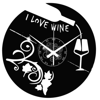 Instant Karma Clocks Wanduhr aus Vinyl Schallplattenuhr Wein Weingut Flasche, Glas Traubenrebe Trinken, Alkohol Pub Bar Label Emblem