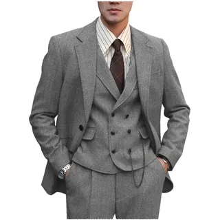 Tuikayoo Herren Anzug Formal Tweed Wolle Fischgrät 3 Stück Hochzeit Slim Fit Anzug Prom Smokings für Trauzeugen - XL