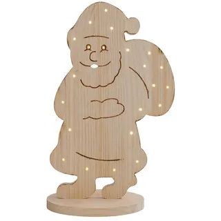 Außen Weihnachtsmann Holz Weihnachtsdeko Weihnachtsmann beleuchtet LED Weihnachtsmann Timer, Kiefer natur, IP44, 22x LED warmweiß, H 49 cm