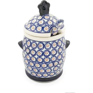 Original Bunzlauer Keramik 650 ml Honigtopf mit Honiglöffel 12,5 x 19,3 cm Design 4 - Türkis