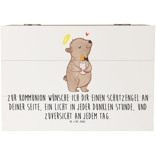 Mr. & Mrs. Panda 22 x 15 cm Holzkiste Bär Kommunion Mädchen - Geschenk, Erinnerungskiste, Truhe, Schatulle, Jugendweihe, Erinnerungsbox, Glauben,