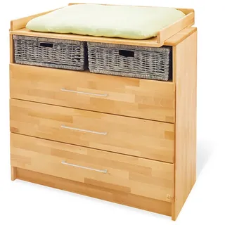 Pinolino Wickelkommode Pinolino Natura, Buche, Metall, Buche, massiv, 3 Schublade(n) Schubladen, 100x102x55-78 cm, Babymöbel, Wickelkommoden & Zubehör, Wickelkommoden