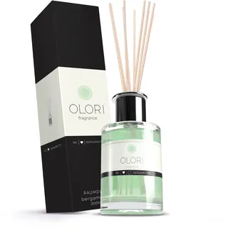 Duftöl Bergamotte - Diffuser mit Stäbchen - Raumduft mit ätherischen Ölen fruchtig, frisch, von Natur aus sehr dezenter Duft - 100% Natürlicher Duftspender - Lufterfrischer mit Duftstäbchen (200ml)