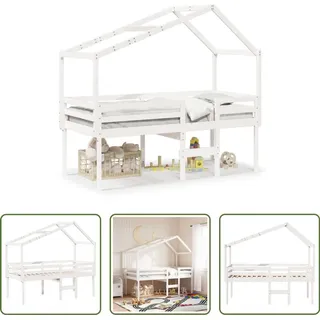 The Living Store Hochbett mit Dach Weiß 80x200 cm Massivholz Kiefer - Weiß