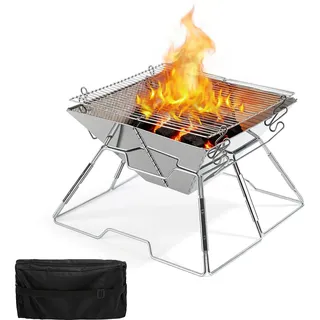 Peviasot Faltbarer Grill aus 304 Edelstahl, Klappgrill mit Höhenverstellbarem Grillrost, Camping Grill kompakt & schnell aufgebaut, BBQ Grill für Garten, Balkon, Picknick und Outdoor mit Tragetasche