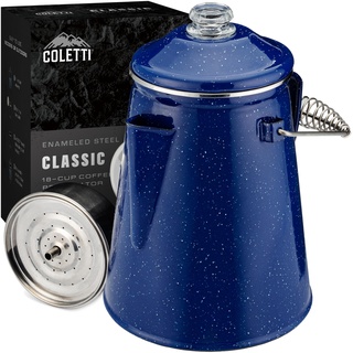 Coletti Klassische emaillierte Camping-Kaffeekanne für 18 Tassen –Brauen Sie kräftigen Kaffee für den gesamten Campingplatz –Die Beste Ausrüstung eines Braumeisters für großartigen Kaffee –XL (blau)