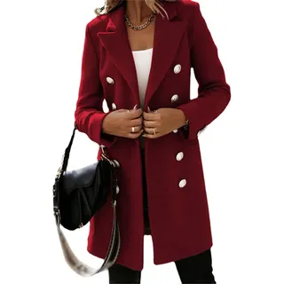 Godoboo Damen Winter Blazer Mantel Lang Wollmantel Warme üBergangsjacke Einfarbig Blazer Jacke Herbst Winter Jacke Outwear Mantel - XXL