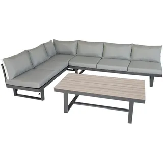 bellavista - Home&Garden® Gartenlounge-Set »Largo« höhenverstellbares Aluminium Lounge Set, Loungemöbel, (Set, 3-tlg., 2 3-Sitzersofa, 1 Tisch, inkl. Kissen), grau, Aluminium, für 6 Personen, wetterfest - Garten, Terrasse grau