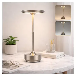 ZMH LED Tischleuchte Kabellos Nachttischlampe Touch Dimmbar Lampe Fensterbank Wohnzimmer, Augenschutz, Einfache Installtion, LED fest integriert, 3000-6500K, mehrere Helligkeitsstufen Akkulampe mit USB-Ladefunktion Kinderzimmer silberfarben