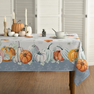 Horaldaily Herbst Tischwäsche 100x140 cm Rechteckig, Erntedankfest Herbsternte Orange Weiß Kürbis Tischdecke für Party Picknick Abendessen Dekor