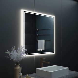LUVODI Badezimmerspiegel Wandspiegel LED Badspiegel: 80 x 80 cm Multifunktions Badspiegel mit Beleuchtung Einstellbares Licht, Antibeschlag, Dimmbare Speicherfunktion