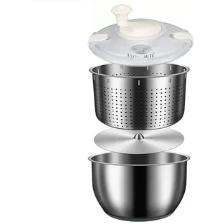 ISTOVO 6L Salatschleuder Edelstahl Große Gemüsescheibe mit PP-Deckel für Obstwäscher Nudeln & Pommes Frites Spinner Salattrockner