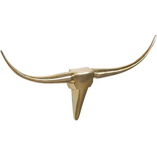 FineBuy Deko Geweih 100 cm Aluminium Gold, Wanddekoration Stierkopf | Wandskulptur mit 2 Hörnern aus lackiertem Metall, Jagdtrophäe für Wohnzimmer und Bad, rostfrei auch für den Außenbereich