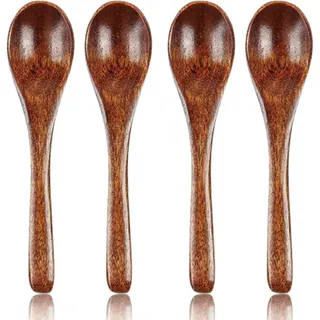 GHPKOTW 4 Stück Kochlöffel Holz Rund Holzlöffel,Holzlöffel,Klein Natürliches Nanmu Suppenlöffel,Mischen Rühren Kochen Wooden Spoon Für Heiße Schokolade Honig Kaffee Tee Küchenzubehör
