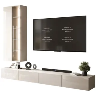 Lookway Wohnwand Hängende CARMEN mit LED-Beleuchtung, Fronten in Hochglanz beige