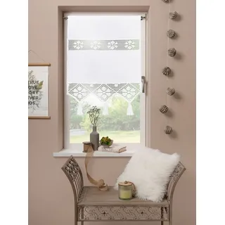 HOME WOHNIDEEN 54202 Fensterbehang/Türbehang Toni, Siebleinen mit Häkeleinsatz und Quasten, Farbe: Weiß, Maße: (100 x 60 cm)