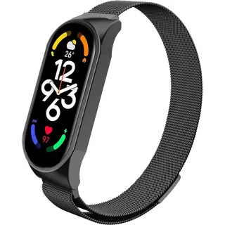ZoRoll Armband Kompatibel mit Xiaomi Smart Band 7, Edelstahl Ersatzarmband Mesh Metall Uhrenarmband Kompatibel mit Xiaomi Mi Band 7 - Schwarz