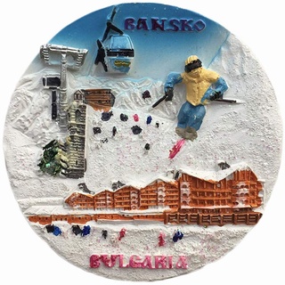 Bansko Bulgarien 3D-Kühlschrankmagnet, rund, Kunstharz, Reise-Souvenirs, handgefertigt, Heim- und Küchendekoration, Bulgarien, Kühlschrankmagnet, Sammlung, Geschenk