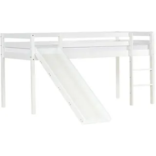 Homestyle4u Hochbett 90 x 200 cm Kiefer massiv lackiert weiß