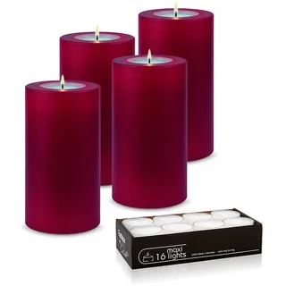 Qult Farluce Trend - Teelichthalter in Kerzenform • Merlot Red • Christmas Collection • Adventskerzen • Weihnachtskerzen • Kerze • Kunststoffkerze in Kerzenoptik (4er Set Ø 10 x h 18 cm)