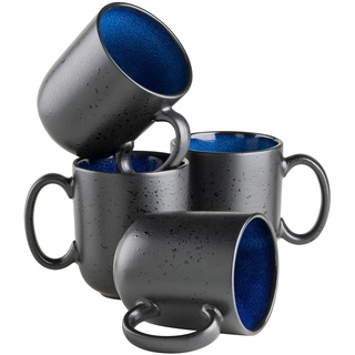 MÄSER Serie Niara, Modernes Kaffeebecher 4er Set mit aufregender Vintage Glasur, große Kaffeetassen aus Keramik, Steinzeug, Blau/Schwarz