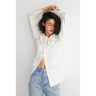 Silk and Cashmere Langarmhemd Weißes Langarmhemd „Audrey“ aus reiner Seide weiß 3XL