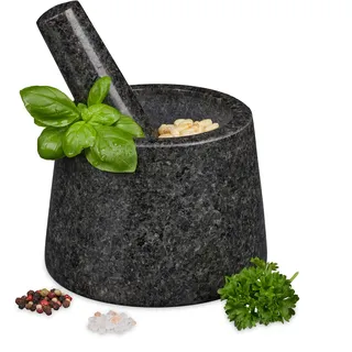 Relaxdays Mörser mit Stößel Granit D: 13,5 cm dunkelgrau