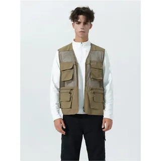 YOUTHUP Anglerweste Atmungsaktive Herren Funktionsweste für den Sommer braun XL