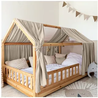 lilimaus Hausbett Himmel mit Gold Applikation [in 12 Farben] Betthimmel Hausbett aus 100% Baumwolle Musselin - Stoffhimmel für Hausbett Deko Mädchen & Jungen - Himmel für Hausbett Kinderbett Vorhang