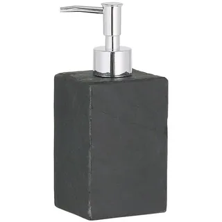 axentia Seifenspender Granada-Pumpspender-Seifenschaumspender 220ml-Flüssigseifenspender für Badezimmer, Dusche & Gäste-WC-Lotionspender aus Schiefer, Holz, Anthrazit/Silber, 7.5 x 6.5 x 18.5 cm