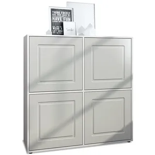 Möbelhandel Klipenstein Highboard NOAH V2, Kommode Schrank Landhaus, Korpus Weiß matt grau