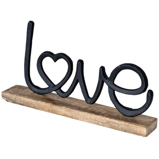 Levandeo® Deko-Schriftzug, Aufsteller Schriftzug Love H17cm Metall Schwarz Holz Deko Mangoholz